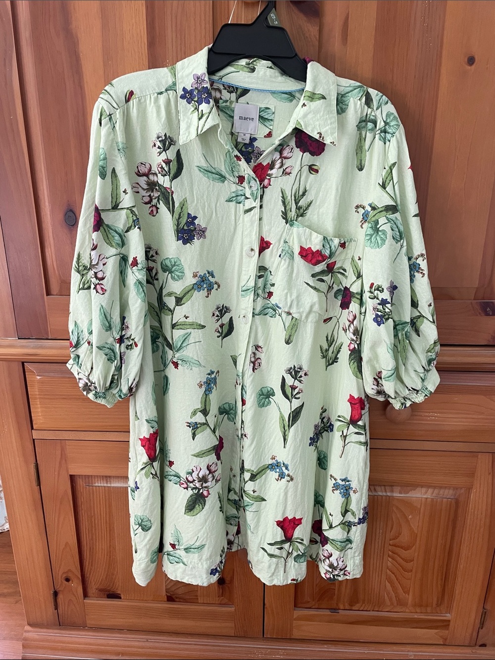 Maeve Mint Green Floral Button-Front Shirt